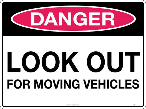 Danger Look Out for Moving Vehicles 600x450mm Poly Sign - RhinoSite Store