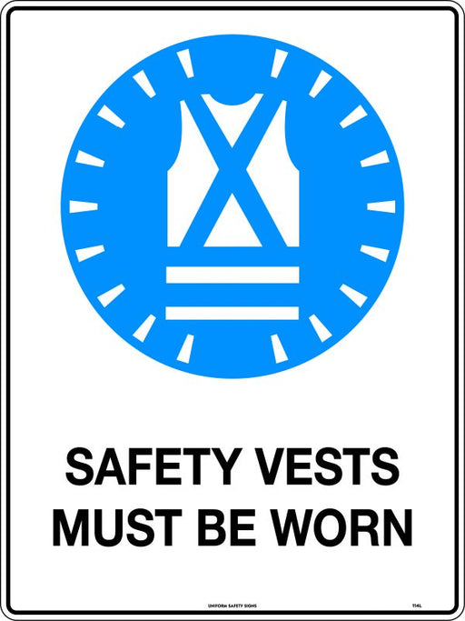 Safety Vests Must be Worn 600x450mm Poly Sign - RhinoSite Store